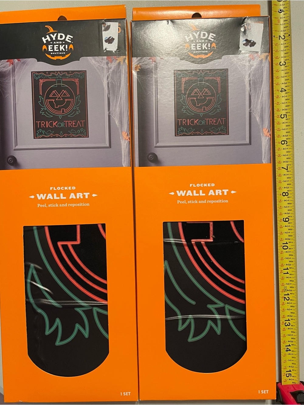 Hyde & Eek! Halloween Trick or Treat Flocked Wall Art - Black, Orange, Green X2
